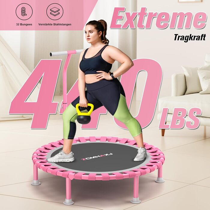 Міні-трамплін складний, 101.6 см, для дорослих та дітей, з регульованою стійкою, Indoor Fitness, до 204 кг, з T-поручнем