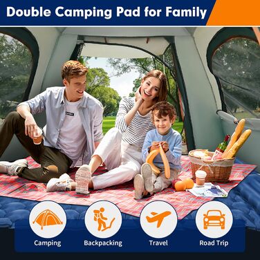 Каремат HiiPeak Isomatte самонадувний туристичний, з інтегрованими подушками, для кемпінгу, блакитний (подвійний)