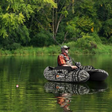 Надувне човен для риболовлі FANTASK з насосом, веслами та ременями, bellyboat, 150 кг, 135 x 109 x 54 см, камуфляж