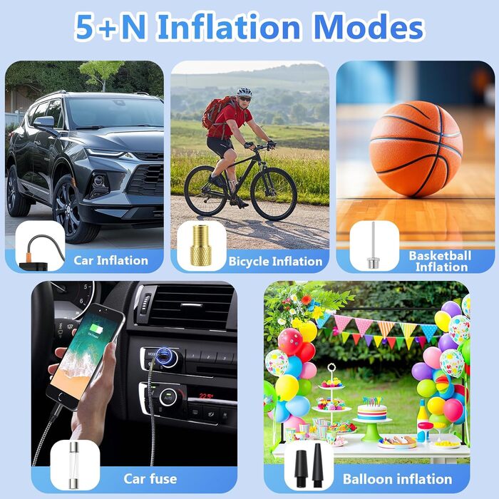 Електричний насос для велосипеда, авто, мотоцикла та м'ячів: 150 PSI, 25000 mAh, LED-ліхтар, перезаряджається