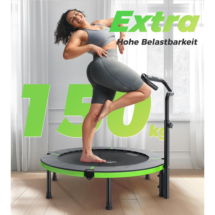 Міні-батут BCAN для дому, 102 см, складний, для дорослих, з регульованою ручкою, до 150 кг, для фітнесу та тренувань