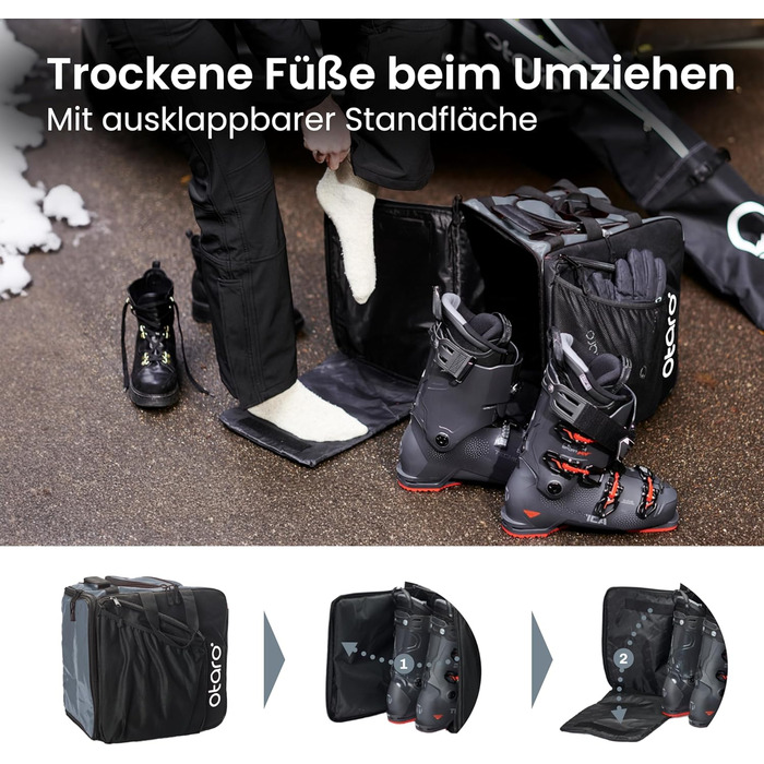 Чохол для лижних черевиків Otaro з відділенням для шолома | Сумка для лиж, шолома та аксесуарів | Водонепроникний, міцний | Комплект: сумка для черевиків (57л) + сумка для лиж XL (на 2 пари), сірий