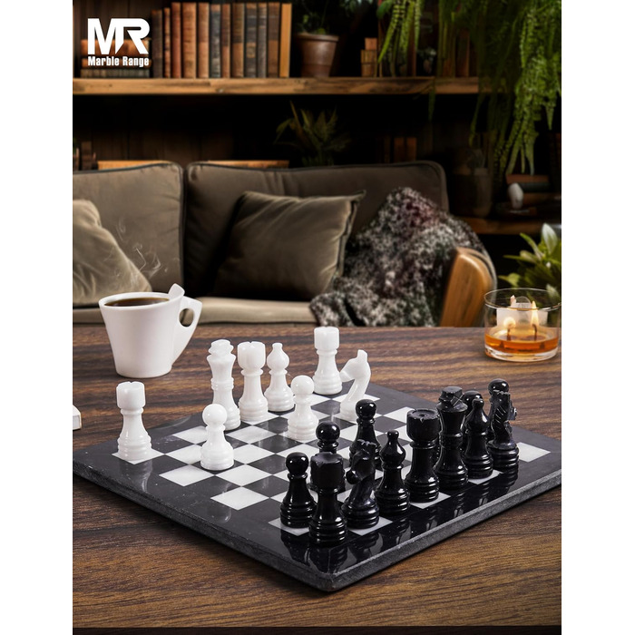 Шаховий набір з мармуру для дорослих, ручної роботи, 32 фігури, 2 додаткові королеви, коробка для зберігання, розкішна подорожна гра, елегантний подарунок для дому (чорний & корал)