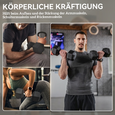 Набір гантелей Hexagon, 2 шт. з рифленим руків'ям, набір коротких гантелей з чавуну, 2 x 6 кг, гантелі для чоловіків та жінок, для дому, спортзалу, силових тренувань