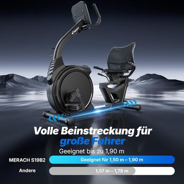 Велотренажер MERACH Liegeergometer для дому з 8 рівнями регулювання опору, легкий комерційний велотренажер з Bluetooth, LCD-дисплеєм та датчиками пульсу (Чорний, автоматичне регулювання опору)