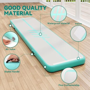 Накидка-матрац для гімнастики DWVO Air Matte Track, 4м, з повітряним насосом, зелений, з карбоновими боковинами