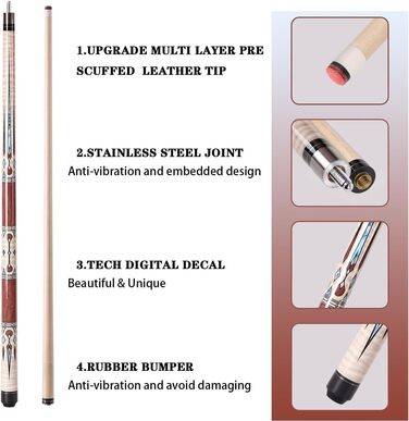 Більярдний кий Pool Queue Stick з акації, 147.3 см, комплект 2 шт, білий (винно-червоний)