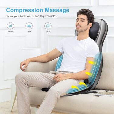 Масажний крісло-накидка Comfier Shiatsu з підігрівом та функцією компресії - 2D/3D-масаж, повна спинка, для жінок та чоловіків