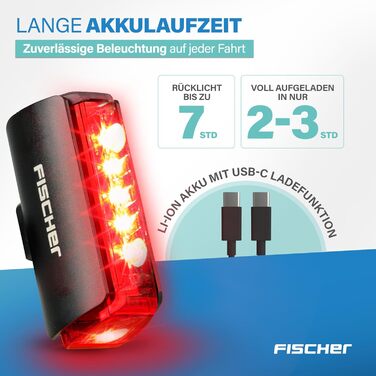 LED акумуляторний задній ліхтар Fischer Stableuchte для велосипеда, зарядний, IPX4, чорний, TWIN (акумуляторний ліхтар + TWIN STOP)