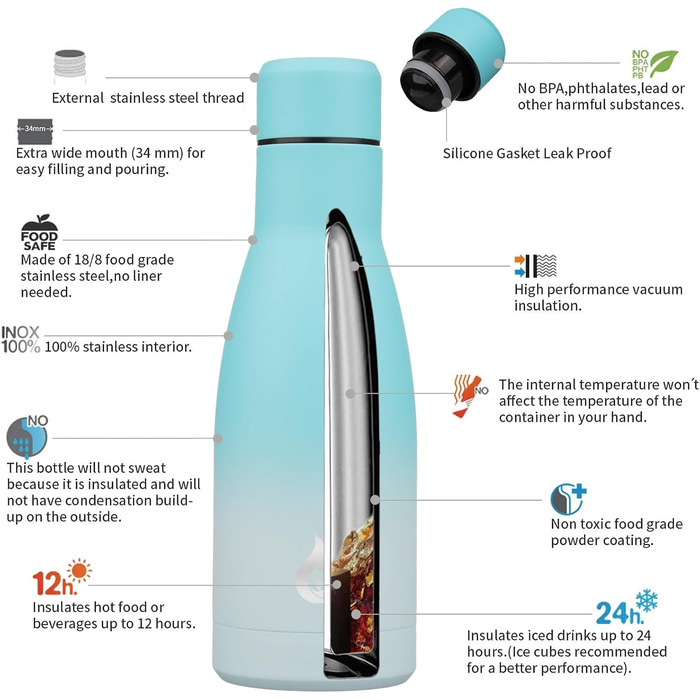 Термос BJPKPK 500 мл з нержавіючої сталі: термокружка-пляшка, багаторазова, для напоїв, чорно-червона, зберігає холод та тепло