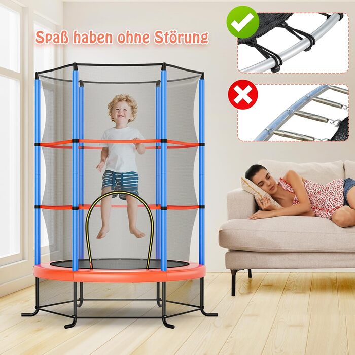 Трамплін GOPLUS для дому з сіткою безпеки, дахом, сталевою конструкцією, Ø165 см, до 135 кг, блакитний