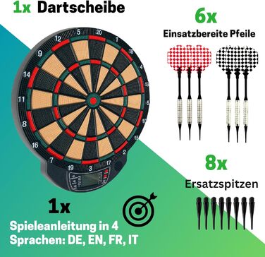 Електронна дартс-мішень Best Sporting Nation/Windsor/Bristol, 21 гра, 65 варіантів, бездротова, для 8 гравців, 6 дротиків і 8 запасних наконечників