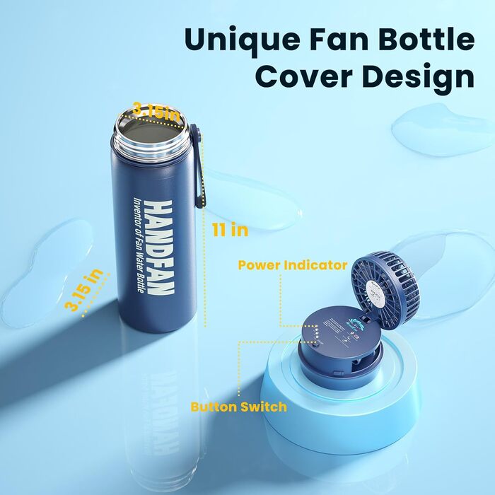Спортивна термобутилка HandFan 710 мл, нержавіюча сталь, BPA Free, герметична, для води та напоїв з газом, для велоспорту, школи та фітнесу, синя