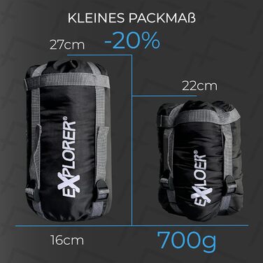 Спальний мішок Explorer Light 600 - ультралегкий, 210x75x50 см, -2°C до +14°C, 700 г, 120 г/м², чорний, для кемпінгу та трекінгу