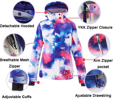 Жіночий гірськолижний костюм ALSOGO: вітро- та водонепроникний комплект з курткою та трикотажними штанами для катання на лижах, сноуборді та альпінізмі (SMNHua+Black)