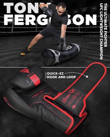 Боксерські рукавички RDX KARA з Maya Hide для боксу, муай-тай, кікбоксингу, MMA, тренувань, чоловічі та жіночі, чорні та червоні, розміри 8-18 унцій (12 OZ)