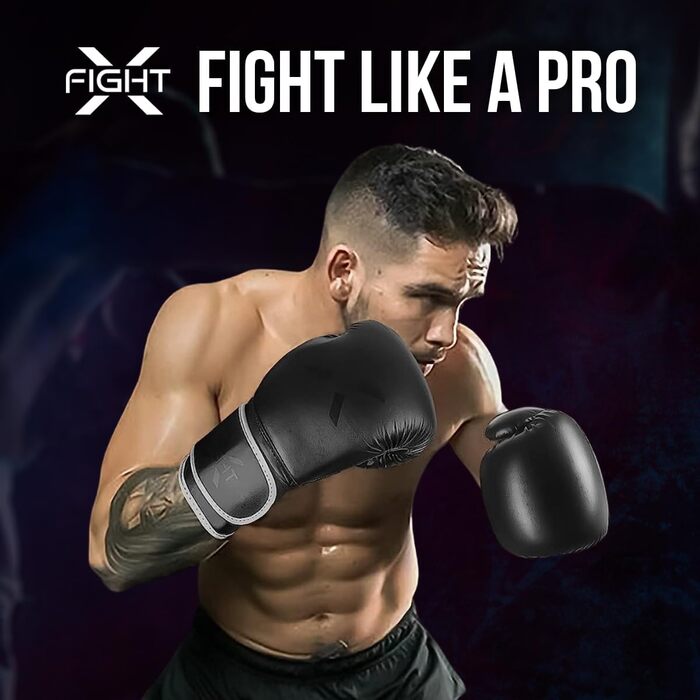 FightX Боксерські рукавички для MMA, тренувань і спарингів, легкі та важкі, для чоловіків і жінок, чорні