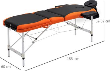 Складаний масажний стіл HOMCOM 185x60 см, регульований, з підголівником і підлокітниками, для тату та фізіотерапії, чорний/помаранчевий
