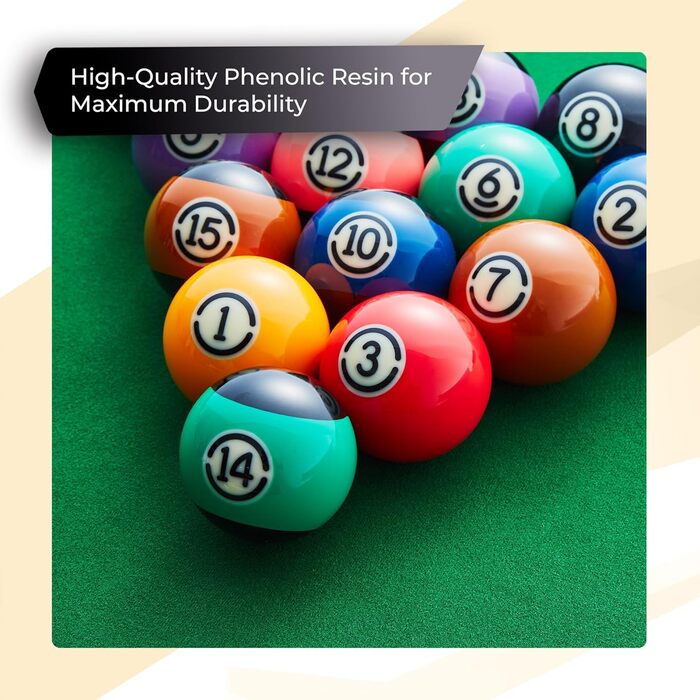 Преміум-набір для більярду: чорні кульки для більярду, клас AA+, 5,1 см, стандартний розмір UK, набір з кульками для більярду з позначками, для більярдного столу