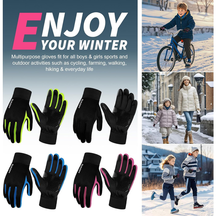 Дитячі зимові рукавички Softshell, водонепроникні, теплі спортивні рукавички для їзди на велосипеді та катання на конях, флісові рукавички для активного відпочинку, чорно-рожеві для хлопчиків та дівчаток L