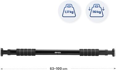Кімнатна турнік Gymtek для дверних прорізів 63-100 см - для домашнього фітнесу та силових тренувань (чорний)