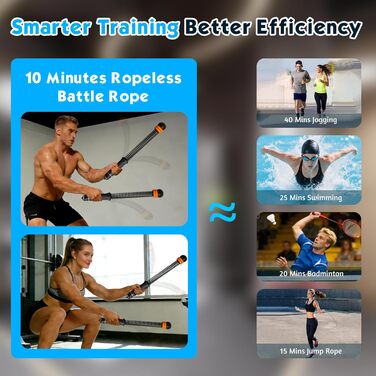 Битва мотузок TOGETDREAM: регульовані тренувальні канати без мотузки для силових тренувань, кардіо та спалювання жиру, чорний