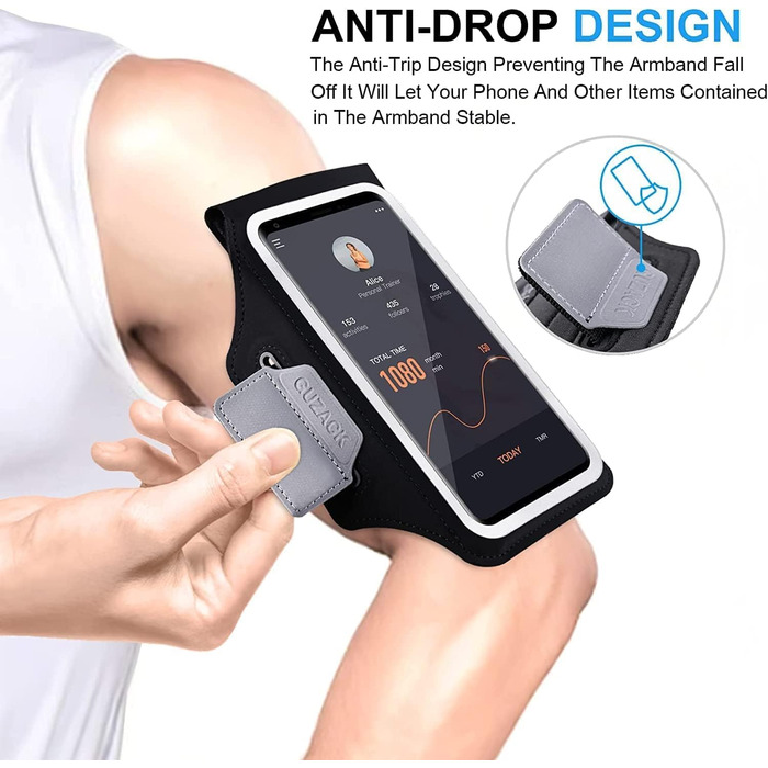Спортивний браслет на руку для бігу з відділенням для телефону та ключей, чорний. Сумісний з iPhone 17/16/15/14/13/12/11 Pro Max/Plus та іншими смартфонами до 6.9 дюймів