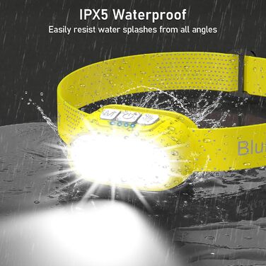 Кепка-ліхтар Blukar LED з 2 колірними температурами, перезарядна, 2000L, супер яскрава, з регулюванням яскравості та червоним світлом, з датчиком, 12 режимів, водонепроникна, 30+ годин роботи для відключень електроенергії/кемпінгу/бігу (жовта)