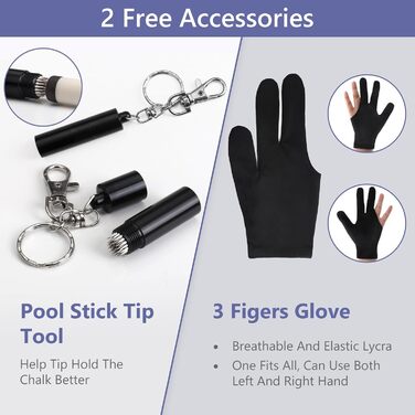 Професійний більярдний кий з чохлом, комбінований набір, 12.5 мм, для чоловіків та дорослих, чорний, 147.3 см