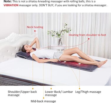 Масажний килимок Snailax з підігрівом та вібрацією - 6 зон терапії для тіла, зняття болю в шиї, спині, попереку та ногах