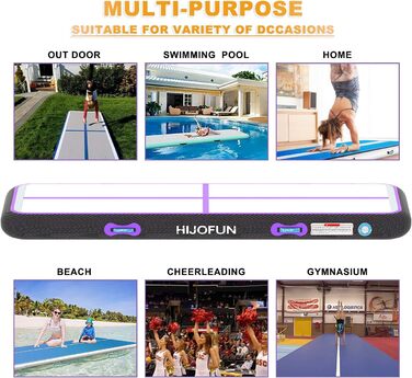 Надувна гімнастична мат для акробатики та тренувань, 3/4/5/6 метрів, 20 см заввишки, чорно-фіолетового кольору