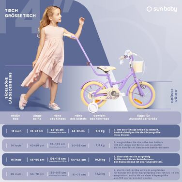 Дитяче велосипед Sun Baby Flower Bike для дівчаток, 14 дюймів, знімний ручка-штовхач, 2-6 років, колір лаванда