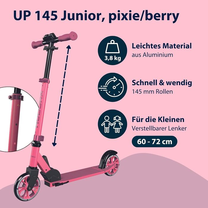 Дитячий самокат HUDORA Up 145 Junior, складаний, для міста, 145 мм колеса, регульована висота, для хлопчиків і дівчаток від 3 років, до 60 кг