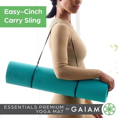 Йога-мат Gaiam Essentials з ременем, 183×61×0,6 см, високоякісний килимок для йоги