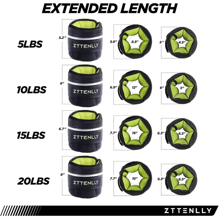 Регульовані ваги на щиколотки, 1-5/10/15/9 кг, пара з сумкою, дихаючі тканини, світловідбиваючий кант, силові тренування, ноги, зап'ястя, руки, щиколотки, набір ваг для ходьби для жінок, чоловіків (Зелений, пара 2.5 кг (по 1.25 кг))