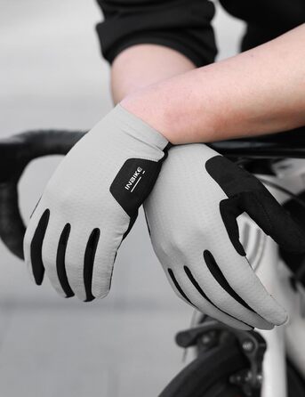 Рукавички велосипедні INBIKE F419 L сірі, 5 мм з гелевою подушкою, сенсорні, дихаючі, антиковзкі, світловідбиваючі для MTB та шосе