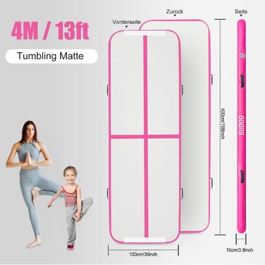 Надувний гімнастичний мат для дому та активного відпочинку 3м/4м/5м, 10см, рожева