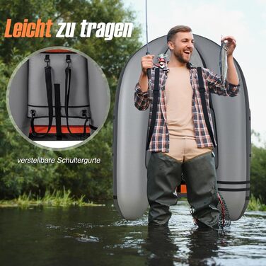 Надувне рибальське човен GYMAX: компактне belly boat з насосом, веслами та регульованими ременями. Витримує до 150 кг (сірий)