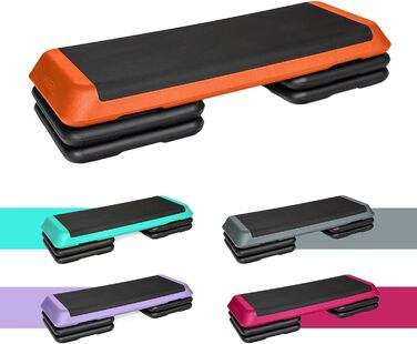 TREXO Степ-платформа для дому - степ-платформа для аеробіки з регулюванням висоти, фітнес та спорт, тренувальний пристрій для початківців та досвідчених, витримує до 250 кг, чорний/помаранчевий