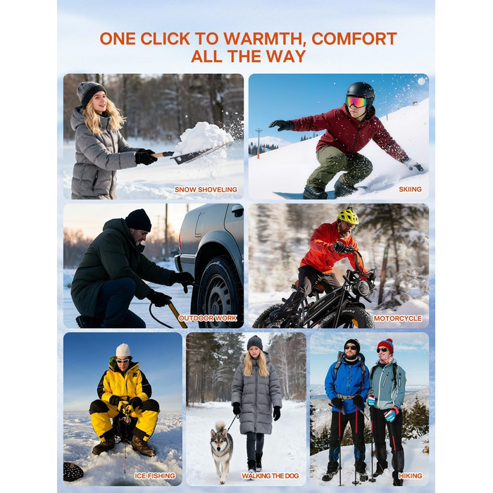 Електричні гріючі рукавички ALLJOY 10000mAh з 3 рівнями нагріву для чоловіків, жінок, мотоциклістів, катання на лижах та роботи на вулиці