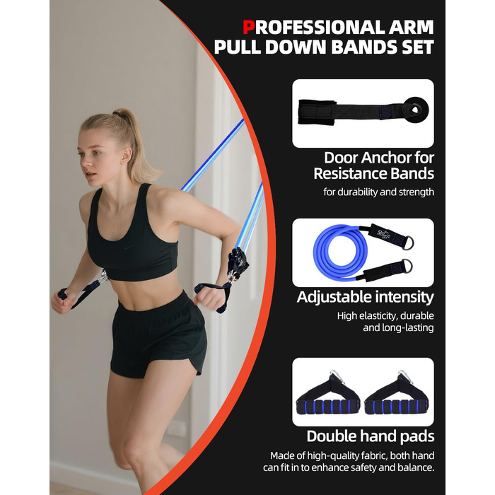 Набір еластичних стрічок Abahub для фітнесу з дверним кріпленням, ручками та петлею для ніг. Ідеально для тренувань всього тіла, домашнього спортзалу, підходить для початківців та досвідчених (100LB)