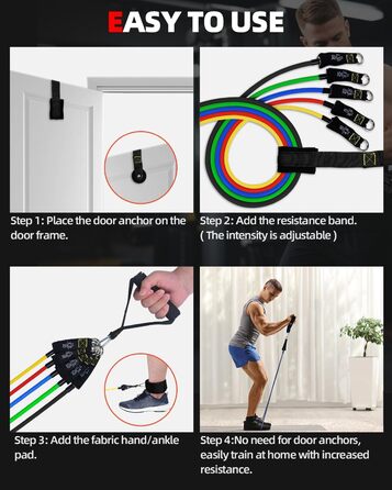 Набір еластичних стрічок Abahub для фітнесу: повне обладнання для тренувань вдома (100LB)