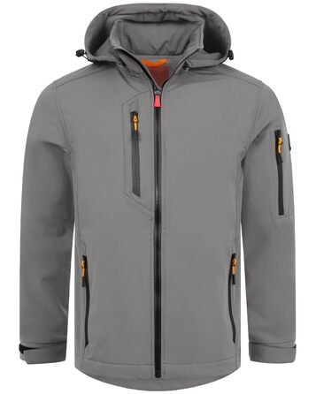 Чоловіча легка куртка Softshell водонепроникна та дихаюча, outdoor-куртка з відстібним капюшоном, вітрозахисна еластична куртка для походів та роботи, сіра, розмір 3XL