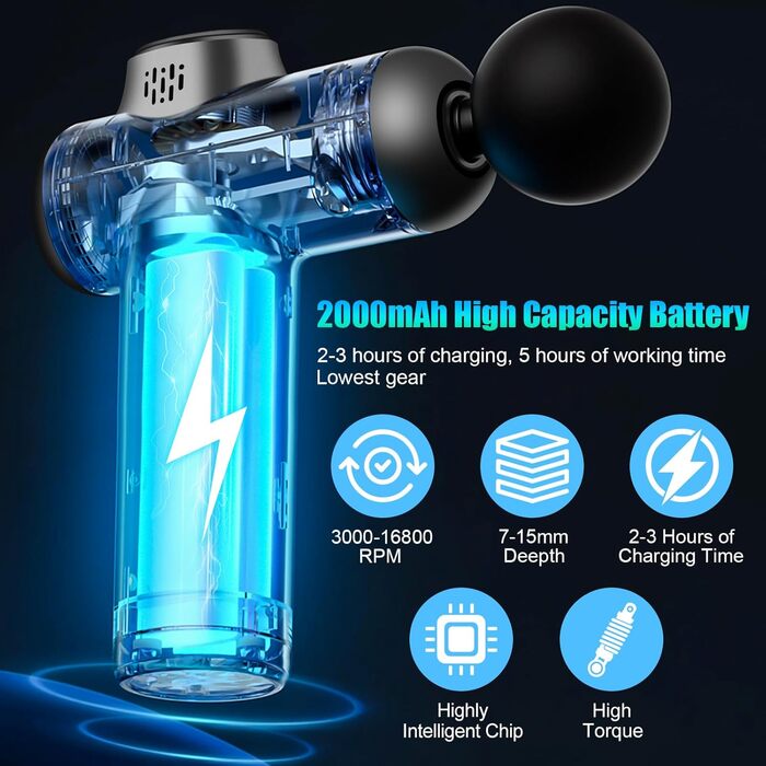 Масажер для м'язів NXPZ: професійний масаж глибоких м'язів, 99 швидкостей, 8 насадок, LCD дисплей, тихий електричний масажер для зняття болю та жорсткості м'язів