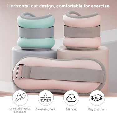 Важкі манжети для ніг та рук, 1 кг, рожеві - для пілатесу, йоги, ходьби, бігу, аеробіки