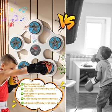 Музична боксерська машина EOJDDPA з Bluetooth, для дітей, 2 пари рукавичок, 9 швидкостей, 5 режимів, для домашніх тренувань та зняття стресу