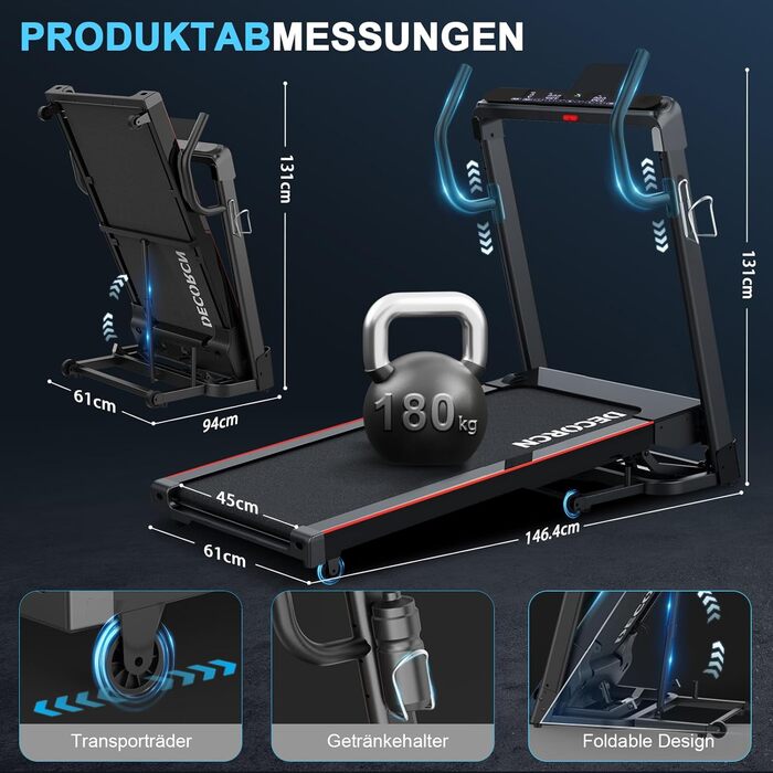 Біговий тренажер Profi G Series 7-1: складаний, з нахилом, тихий мотор, WiFi, Bluetooth, APP, німецька якість, сертифікат TÜV