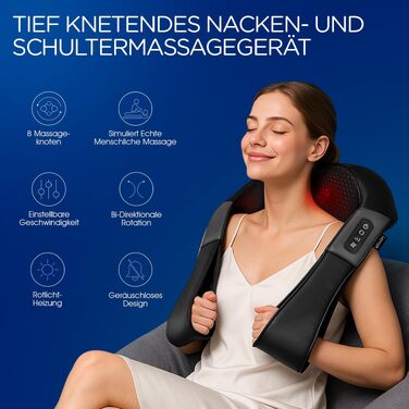 Масажер для шиї та плечей VOYOR-HEALTH PJ100 з інфрачервоним підігрівом, 4D Shiatsu масаж для спини та попереку, універсальний для дому, авто та офісу, чорний