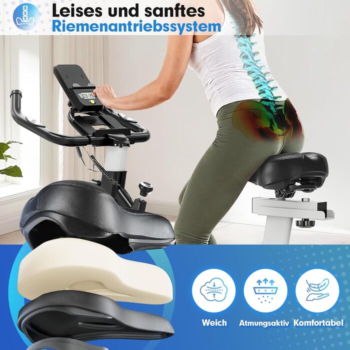 Велотренажер для дому: фітнес-велосипед з пульсометром, LCD-дисплеєм та підставкою для iPad, регульоване сидіння та опір, чорний