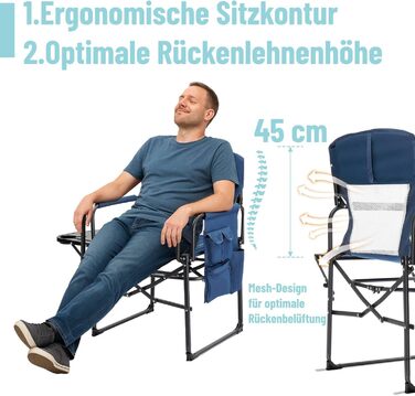 Кемпінговий стілець LEADZM складний зі столиком та відділенням для зберігання, дихаюча спинка, вантажопідйомність 10 кг, 600D Oxford, металевий каркас, 6x60x9 см, легкий та компактний для відпочинку на природі, риболовлі, фестивалів (2 шт., блакитний)